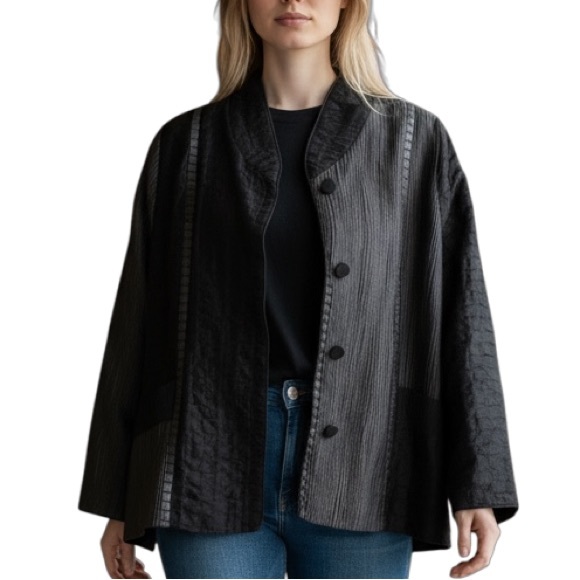 Mary Lynn O'Shea Fiber Artist Jacket Black and Gray Texture Handmade Large